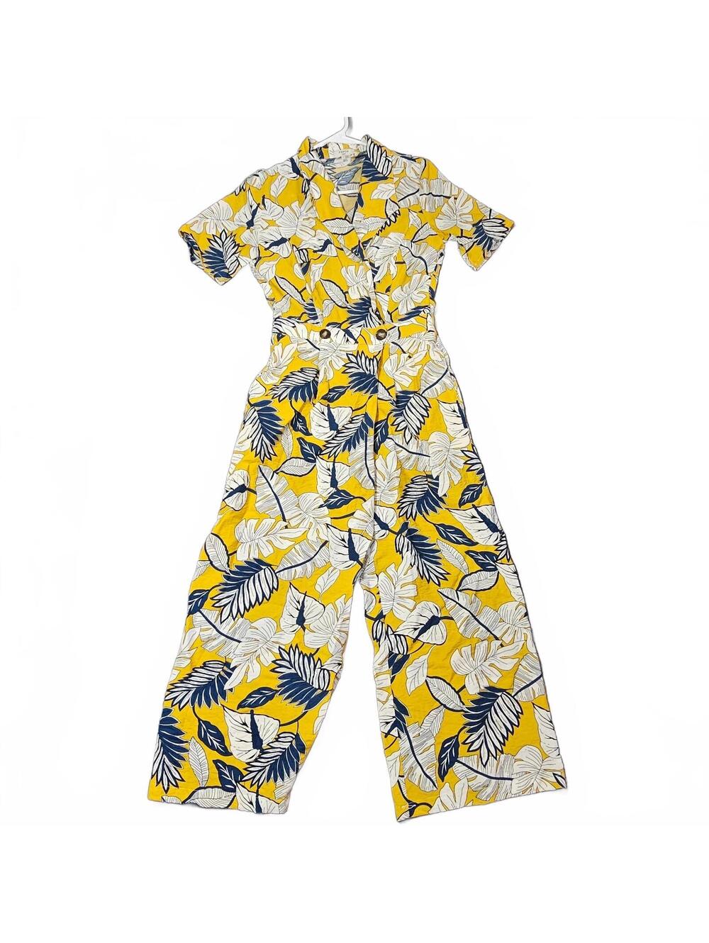 FRNCH Paris Women's Jumpsuit Size S Yellow Floral Short Sleeve Wide Leg Designer